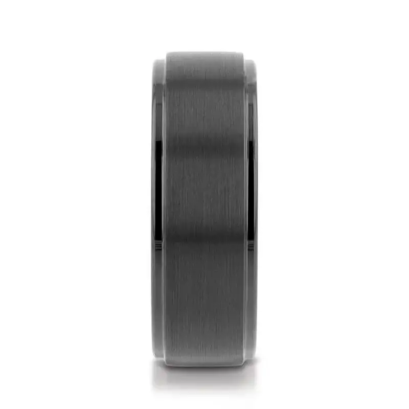 ORION Flat Black Tungsten Ring with Brushed Raised Center & Polished Step Edges - 6mm - 8mm - Image 2