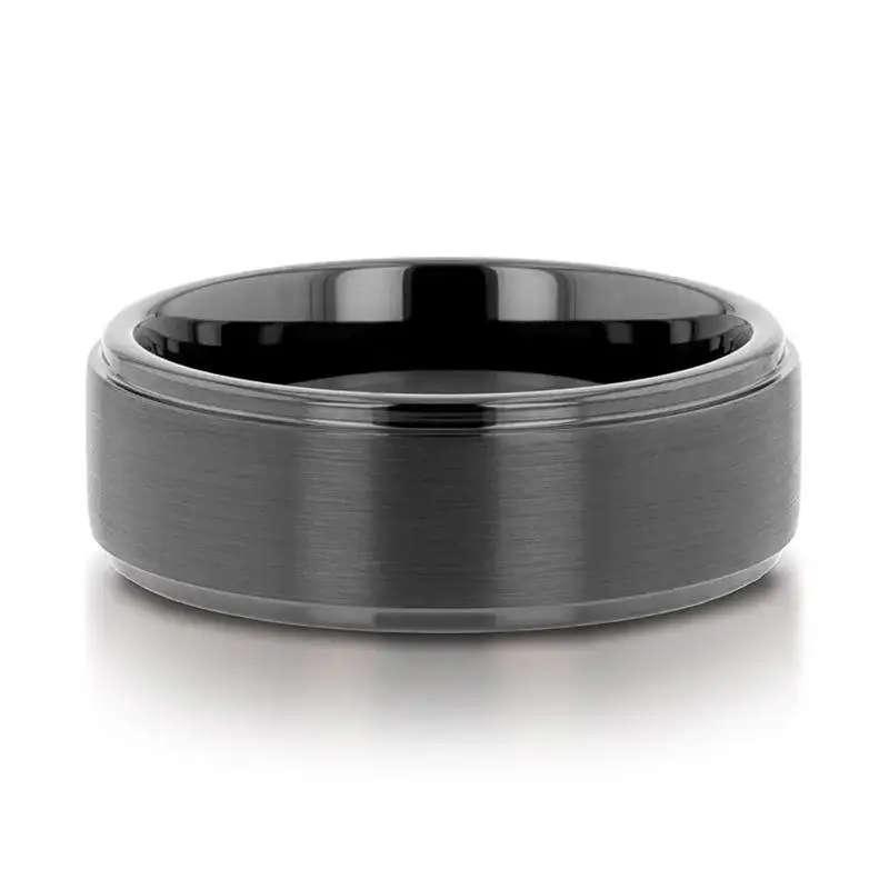 ORION Flat Black Tungsten Ring with Brushed Raised Center & Polished Step Edges - 6mm - 8mm - Image 3