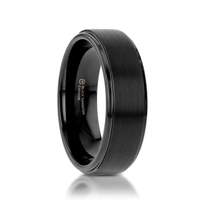 ORION Flat Black Tungsten Ring with Brushed Raised Center & Polished Step Edges - 6mm - 8mm - Image 7