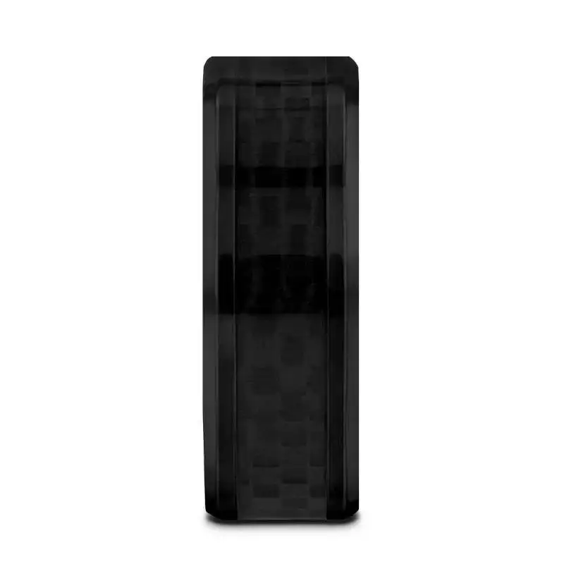 OXYN Black Titanium Polished Beveled Edges Black Carbon Fiber Inlaid Men’s Wedding Band - 6mm & 8mm - Image 2