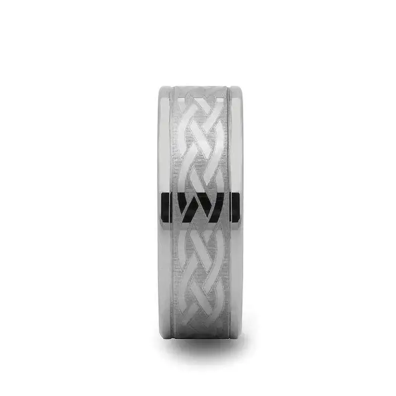 PAETUS Flat Dual Offset Grooved Tungsten Ring with Celtic Design - 8mm & 10mm - Image 2