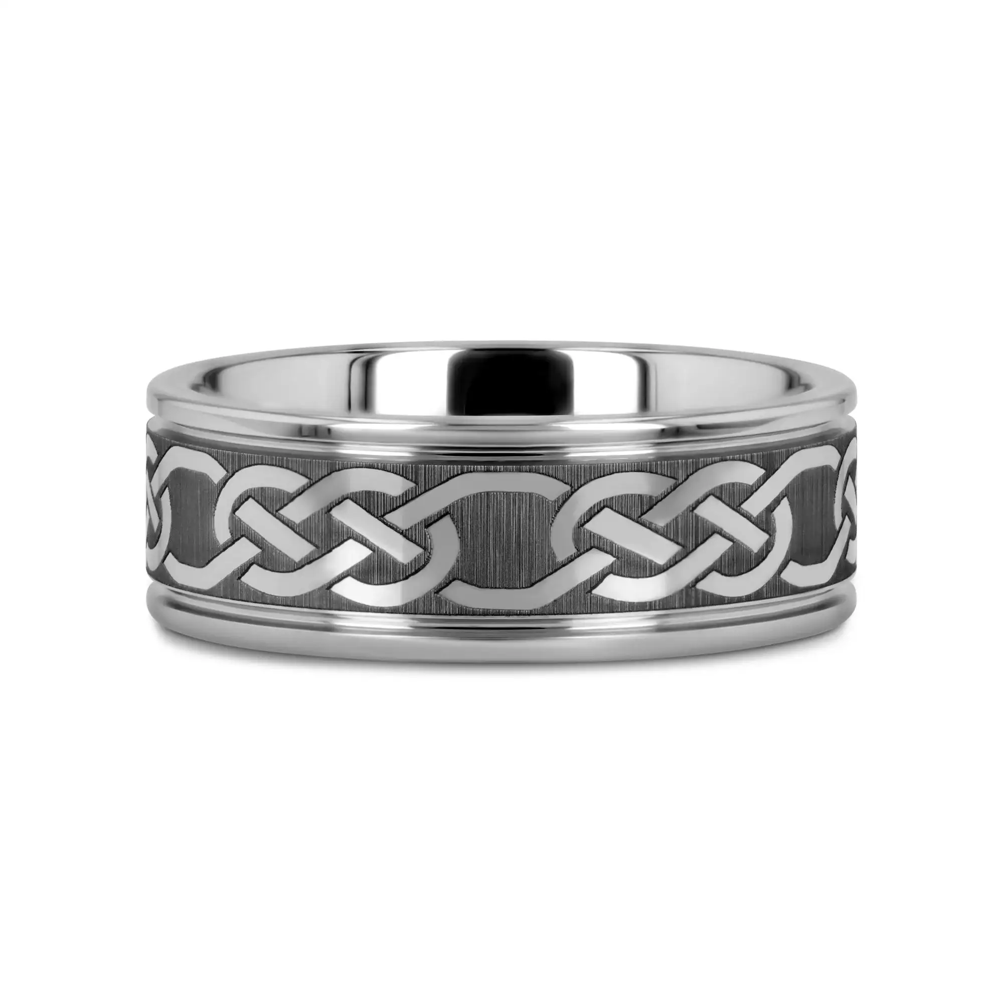 PALATINE Laser Engraved Tungsten Ring with Celtic Pattern - 6mm - 10mm - Image 3
