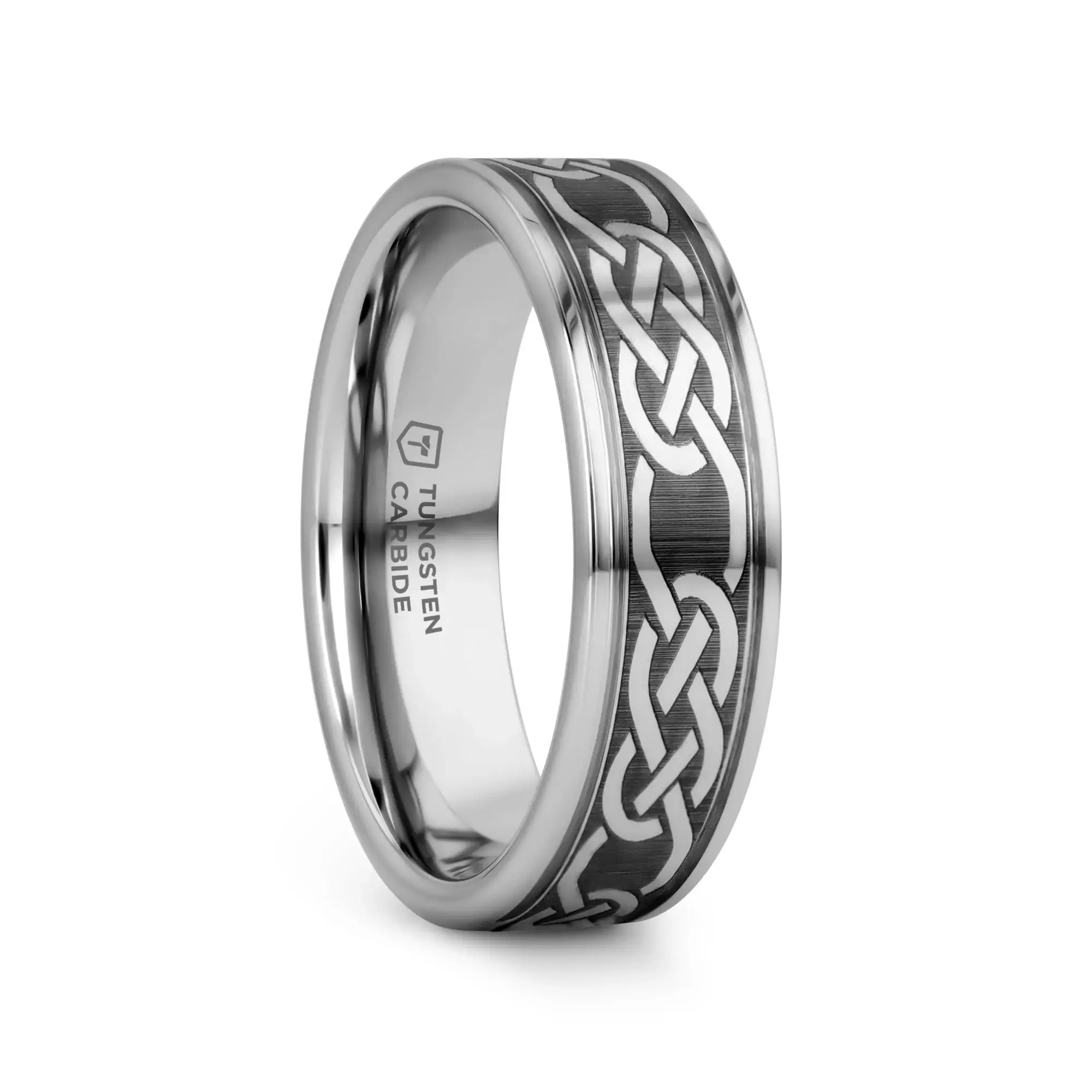 PALATINE Laser Engraved Tungsten Ring with Celtic Pattern - 6mm - 10mm - Image 4
