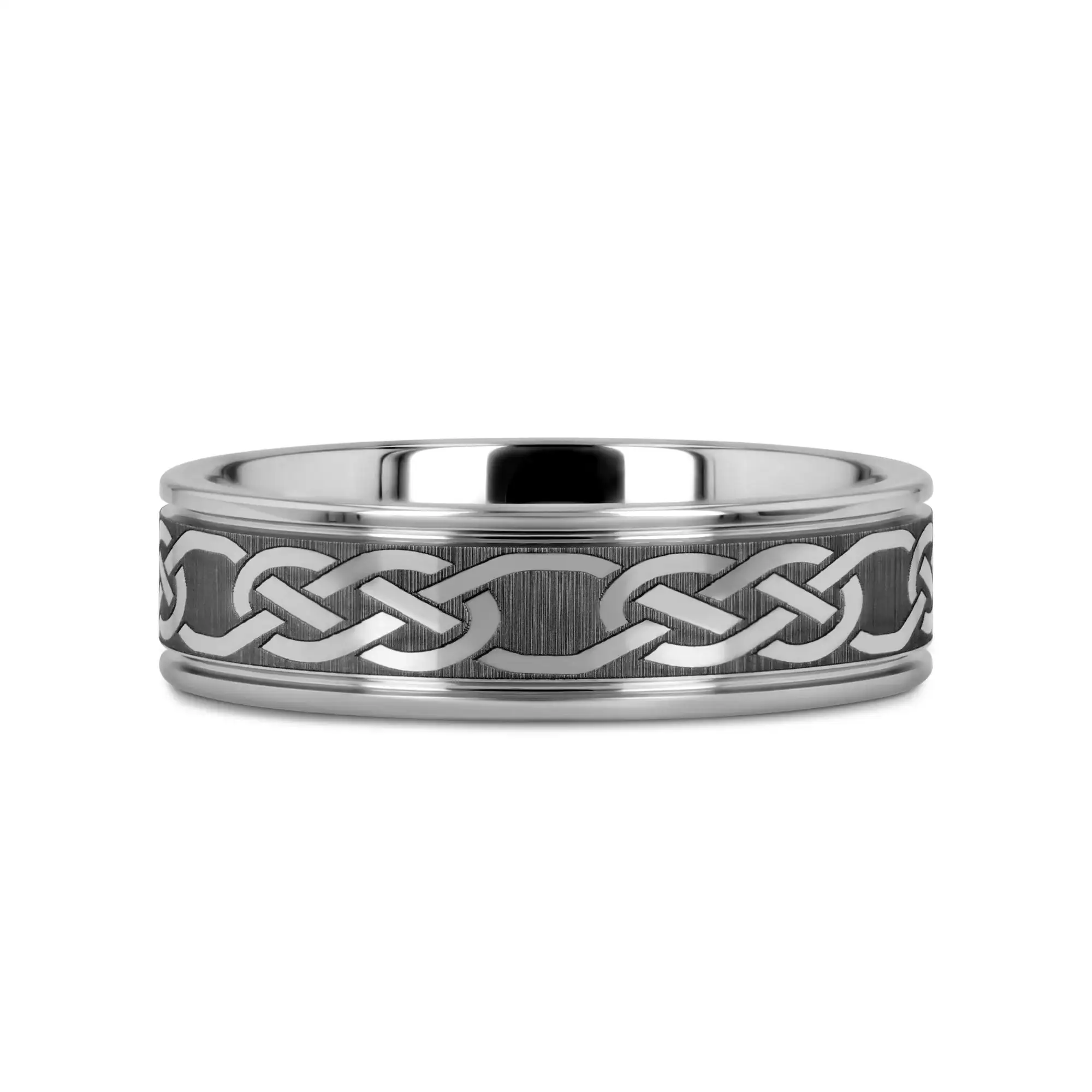 PALATINE Laser Engraved Tungsten Ring with Celtic Pattern - 6mm - 10mm - Image 6