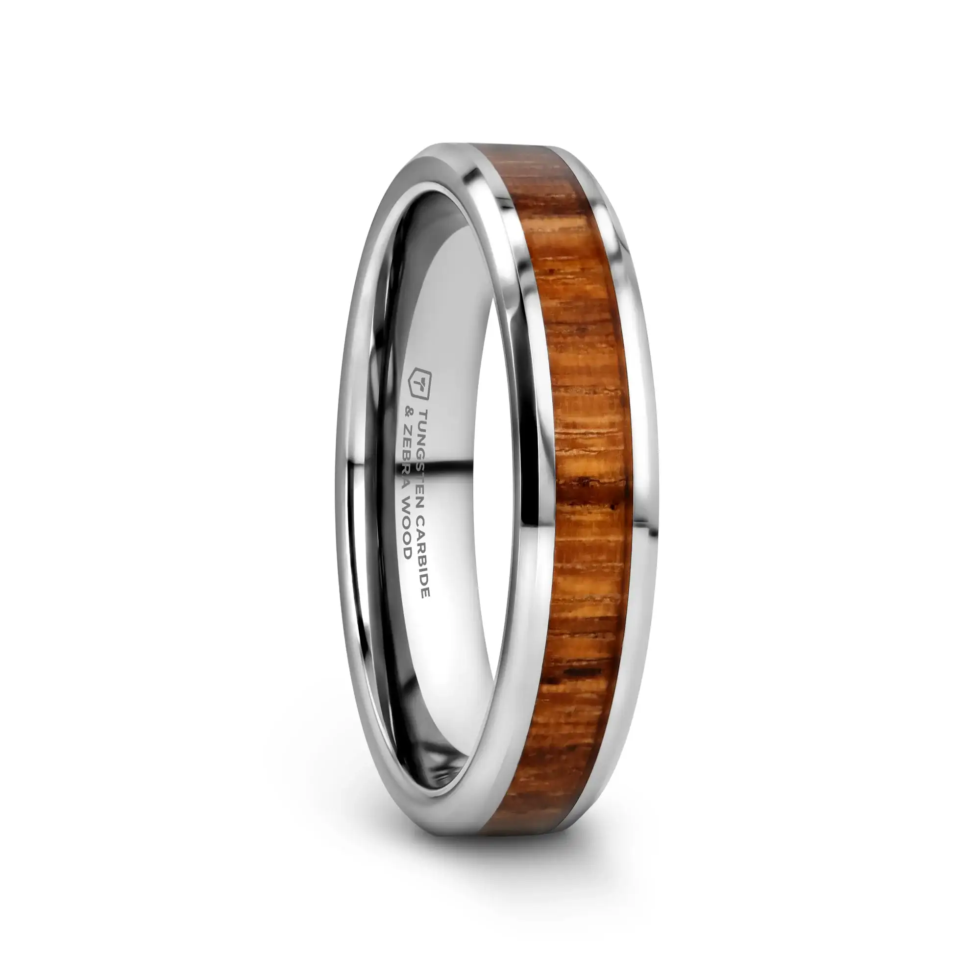 PALMALETTO Tungsten Carbide Ring with Beveled Edges and Real Zebra Wood Inlay - 4mm - 10mm - Image 10