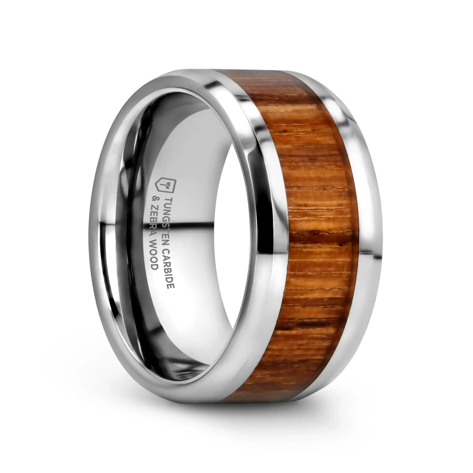 PALMALETTO Tungsten Carbide Ring with Beveled Edges and Real Zebra Wood Inlay - 4mm - 10mm - Image 13
