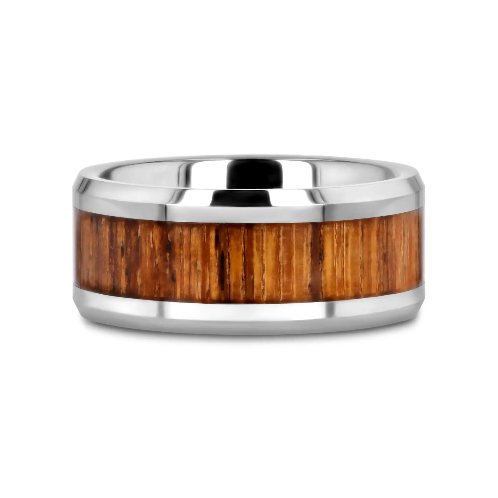 PALMALETTO Tungsten Carbide Ring with Beveled Edges and Real Zebra Wood Inlay - 4mm - 10mm - Image 15