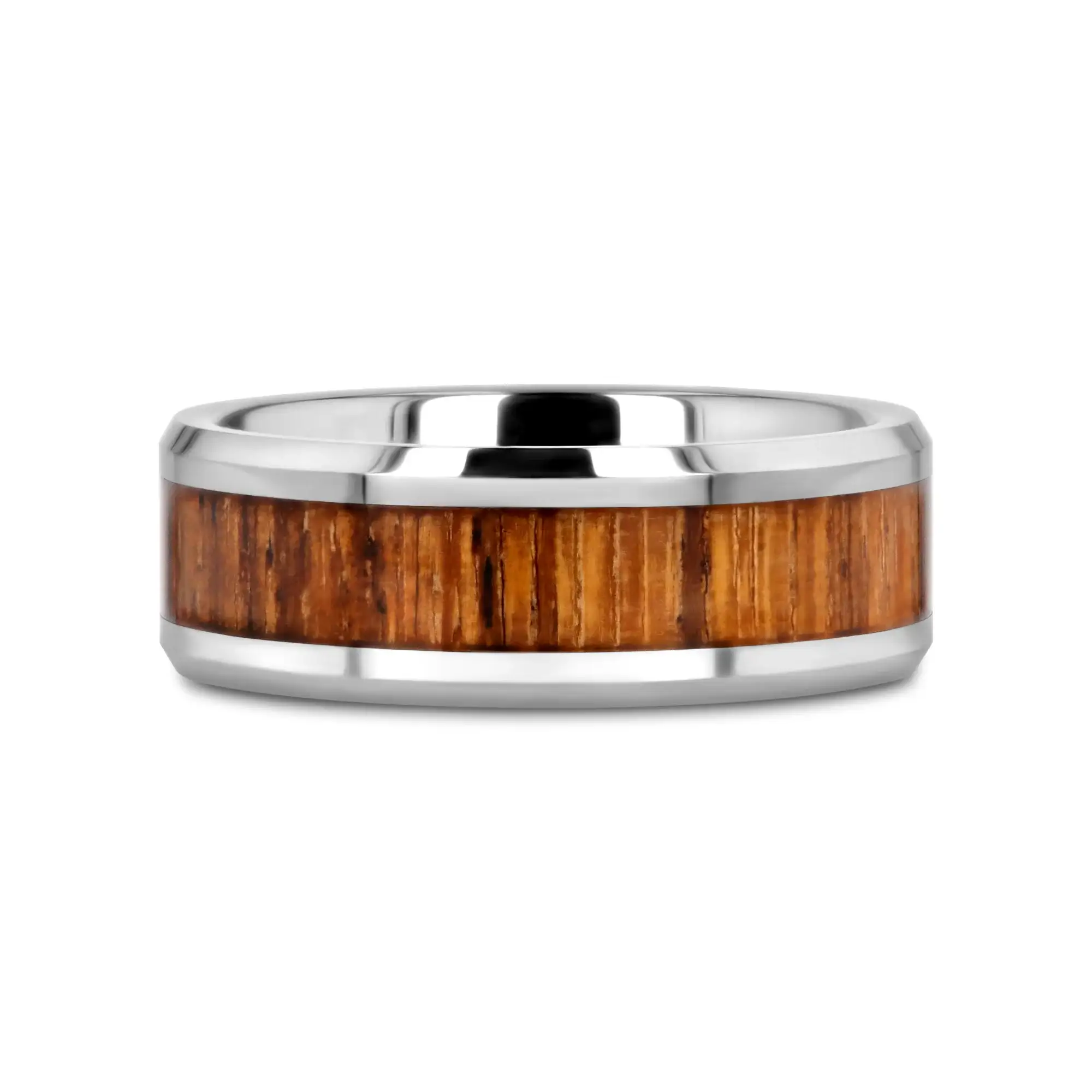 PALMALETTO Tungsten Carbide Ring with Beveled Edges and Real Zebra Wood Inlay - 4mm - 10mm - Image 3