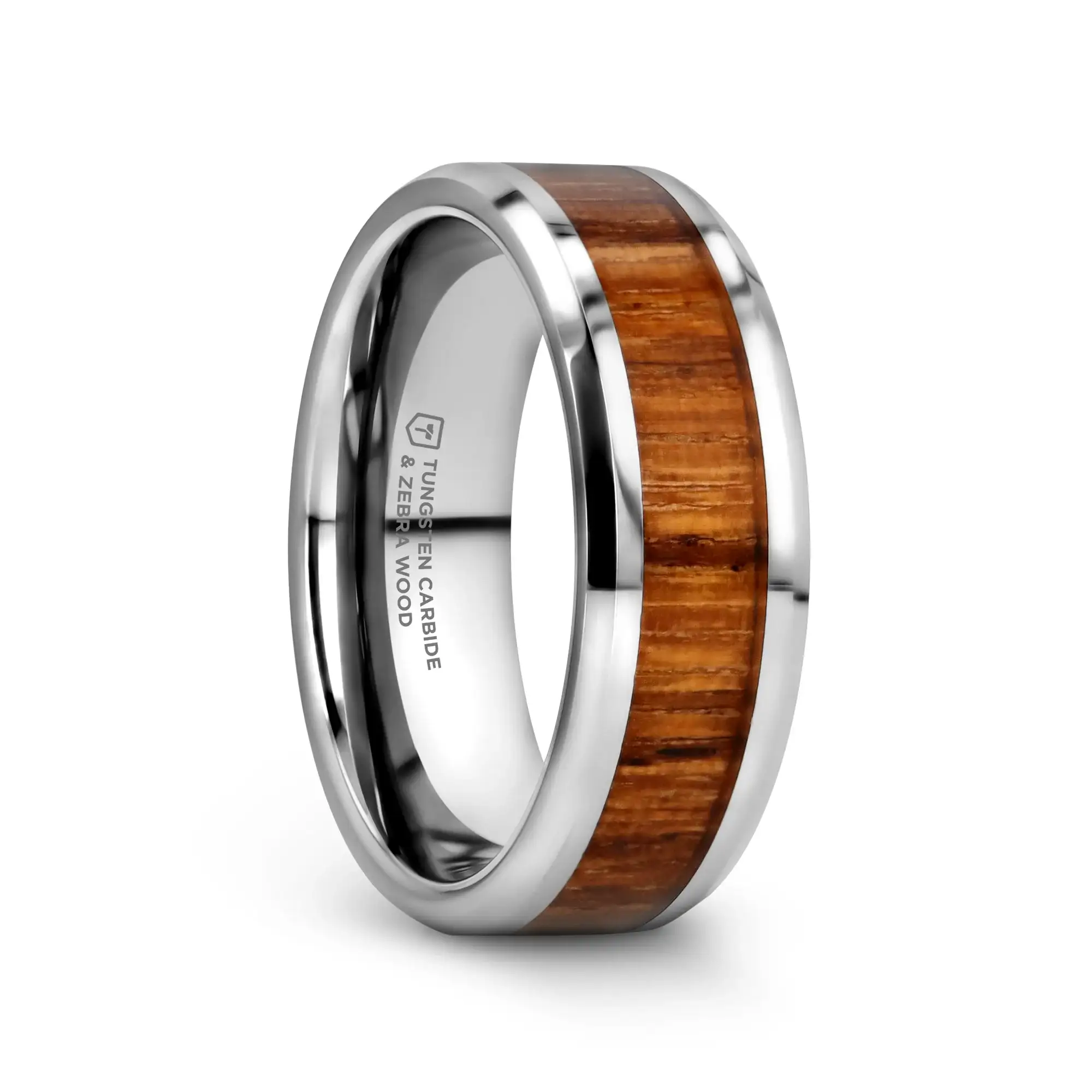 PALMALETTO Tungsten Carbide Ring with Beveled Edges and Real Zebra Wood Inlay - 4mm - 10mm - Image 4