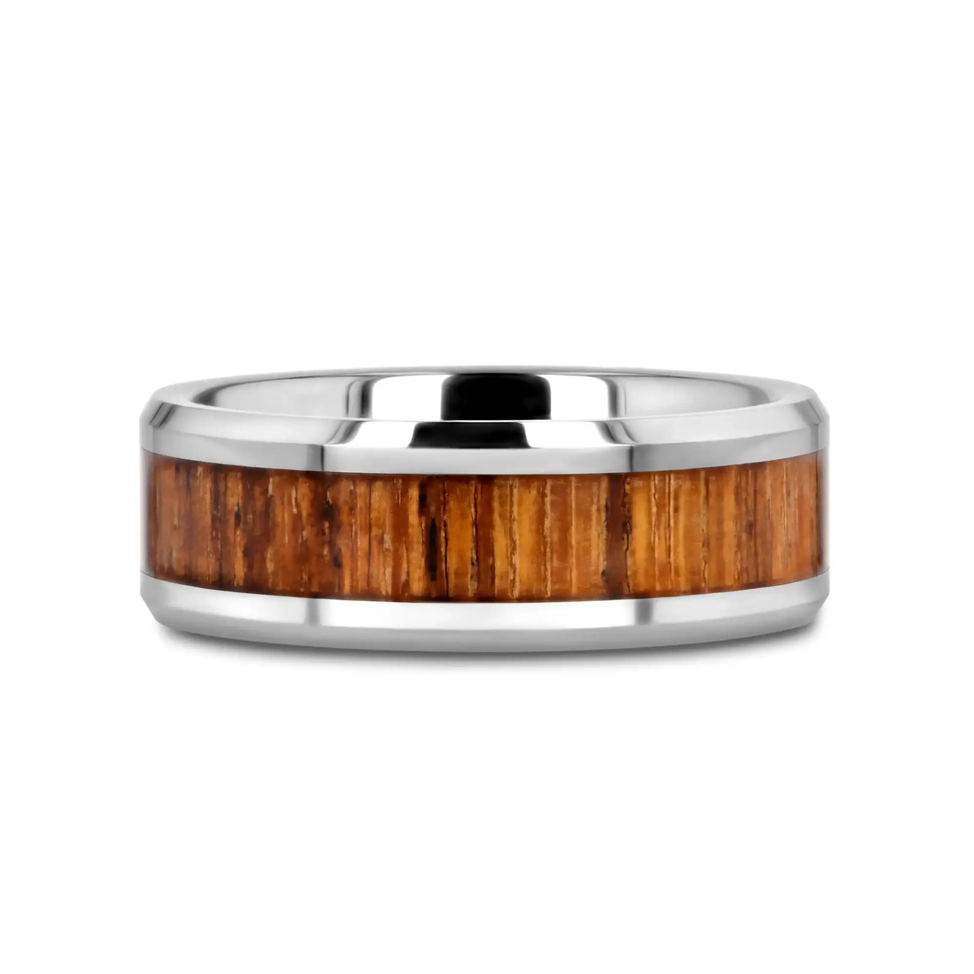 PALMALETTO Tungsten Carbide Ring with Beveled Edges and Real Zebra Wood Inlay - 4mm - 10mm - Image 6