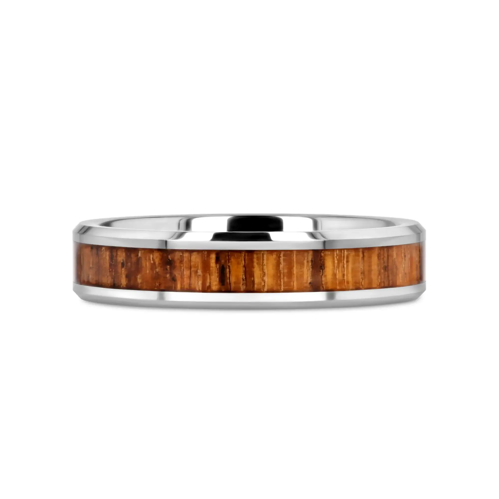 PALMALETTO Tungsten Carbide Ring with Beveled Edges and Real Zebra Wood Inlay - 4mm - Image 3
