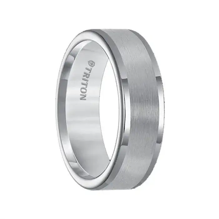 PAUL 7mm Flat Tungsten Carbide Comfort Fit Band with Satin Center by Triton Rings