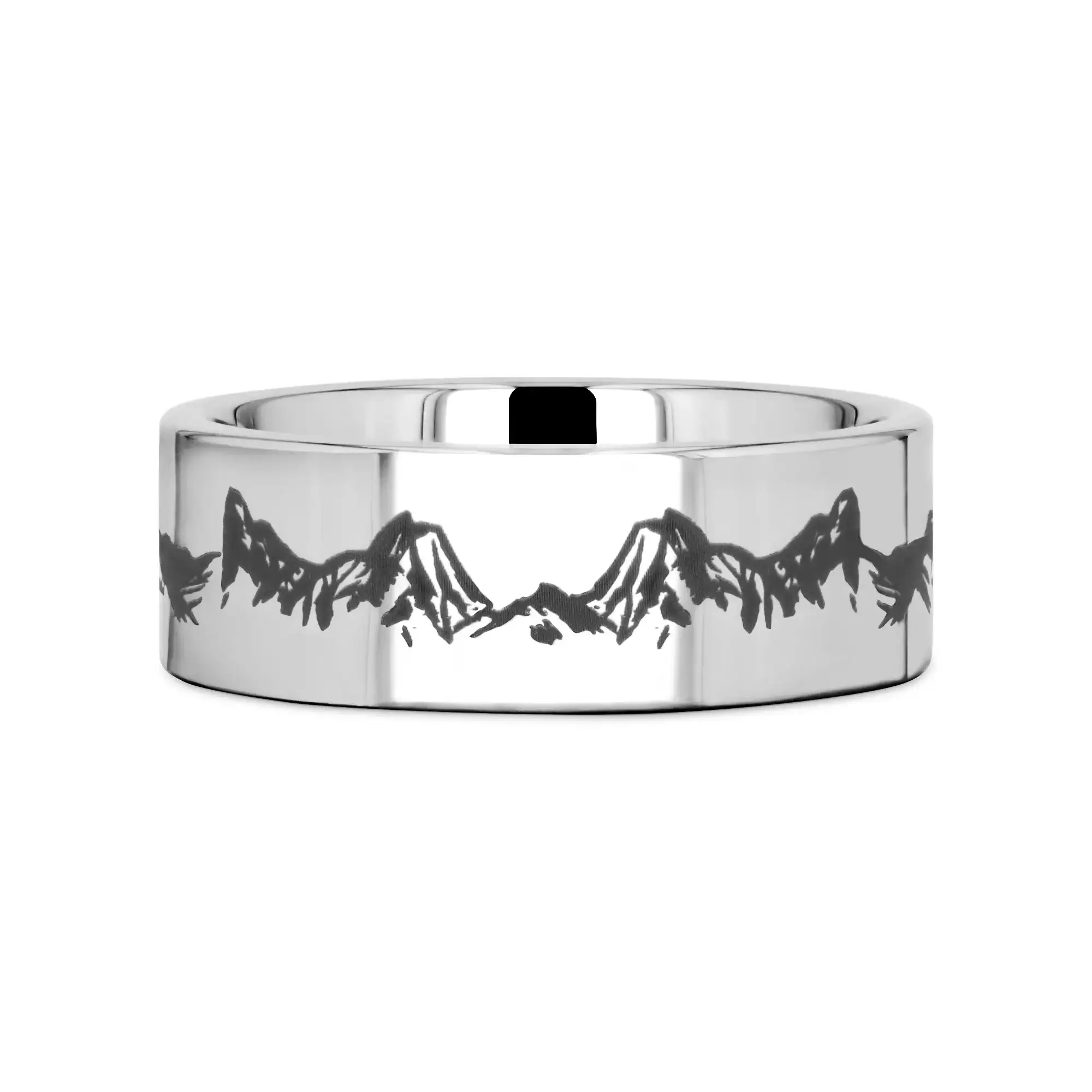 Peaks Mountain Range Outdoors Engraved Flat Tungsten Ring - 4mm - 12mm - Image 3