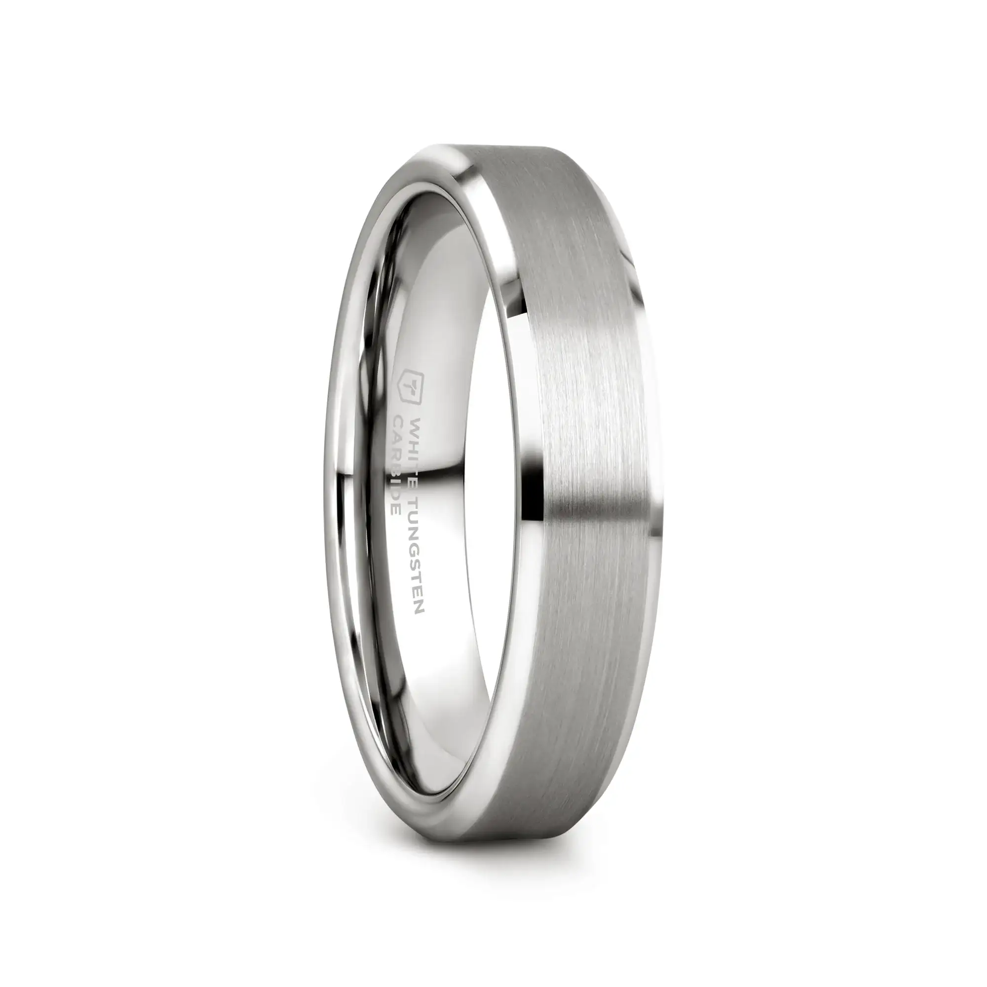 PETERSBURG Brushed Center White Tungsten Ring with Beveled Edges - 4mm - 10mm - Image 7