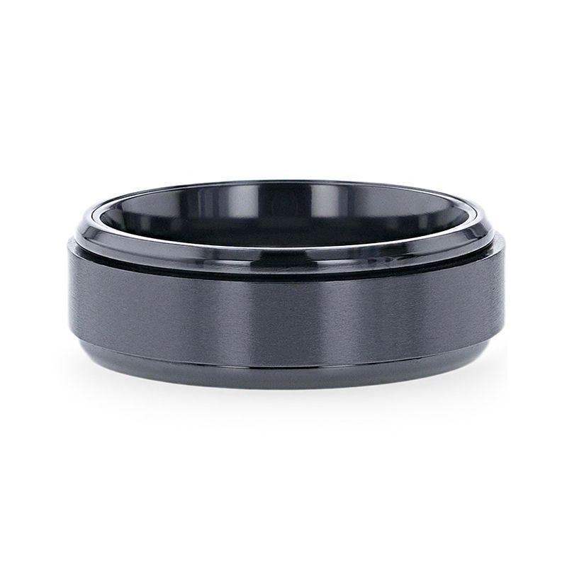 PHANTOM Black Titanium Brushed Center Spinner Men 's Wedding Ring With Spinning Polished Base - 8mm - Image 3