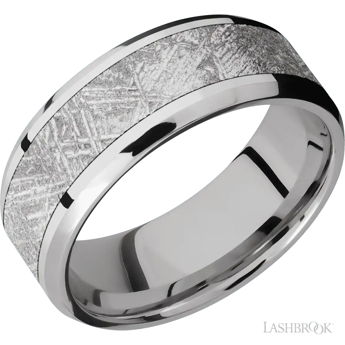 Platinum with Polish , Polish Finish and Meteorite Inlay - 8MM