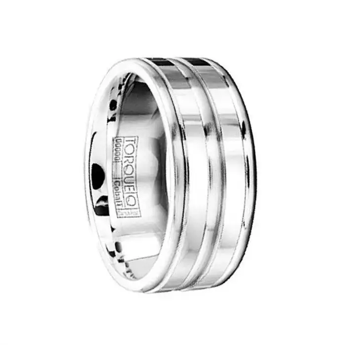 Polished & Brushed Cobalt Wedding Ring with Beveled Edges - 9mm