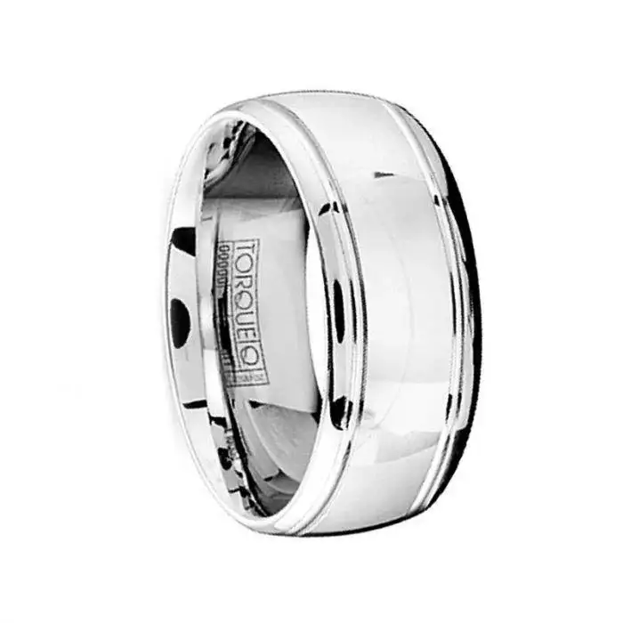 Polished Cobalt Men’s Wedding Ring with Dual Grooves - 9mm