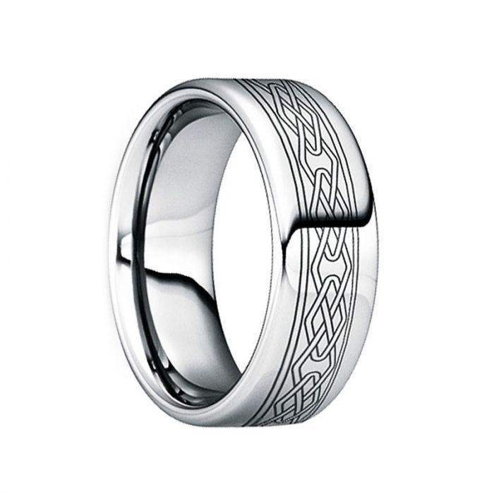 POMPILIUS Engraved Black Celtic Knot Tungsten Wedding Ring with Polished Finish - 8mm