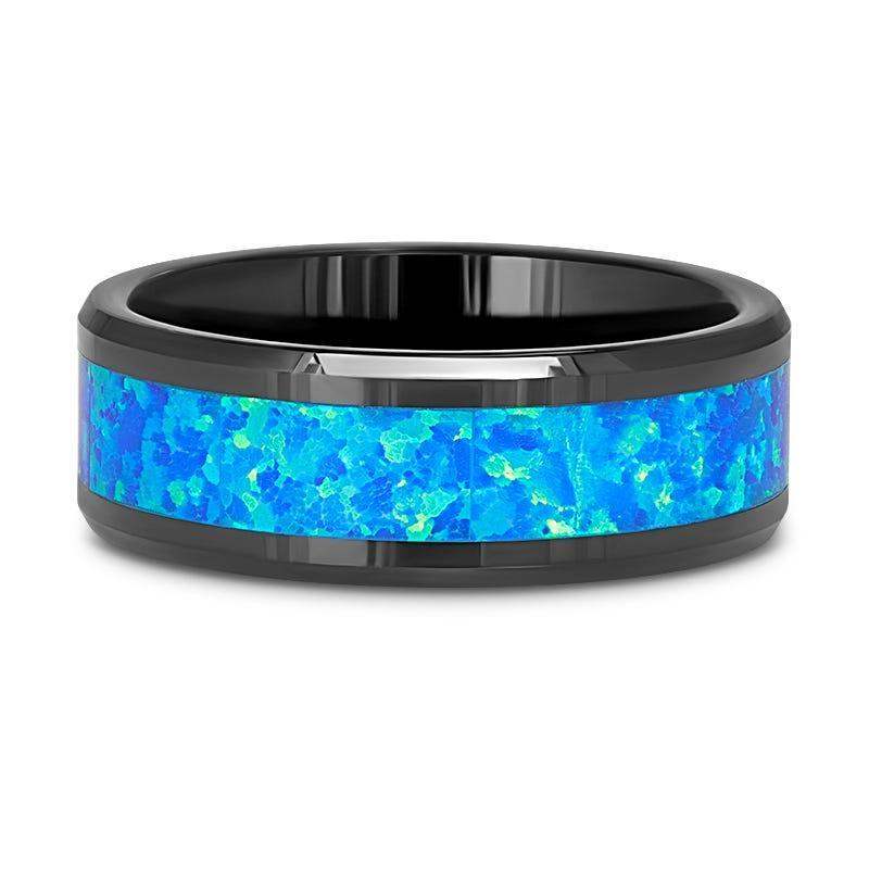 QUANTUM Black Ceramic Ring with Blue Green Opal Inlay - 4mm - 10mm - Image 3