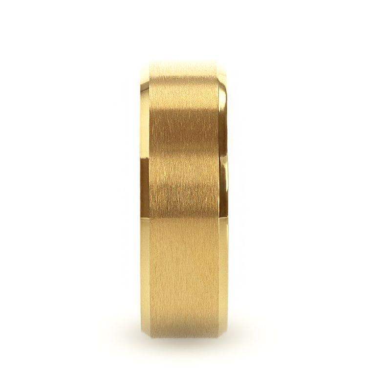RADIATE Gold-Plated Titanium Flat Brushed Center Men's Wedding Ring With Beveled Polished Edges - 8mm - Image 2