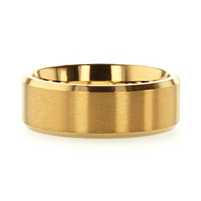 RADIATE Gold-Plated Titanium Flat Brushed Center Men's Wedding Ring With Beveled Polished Edges - 8mm - Image 3