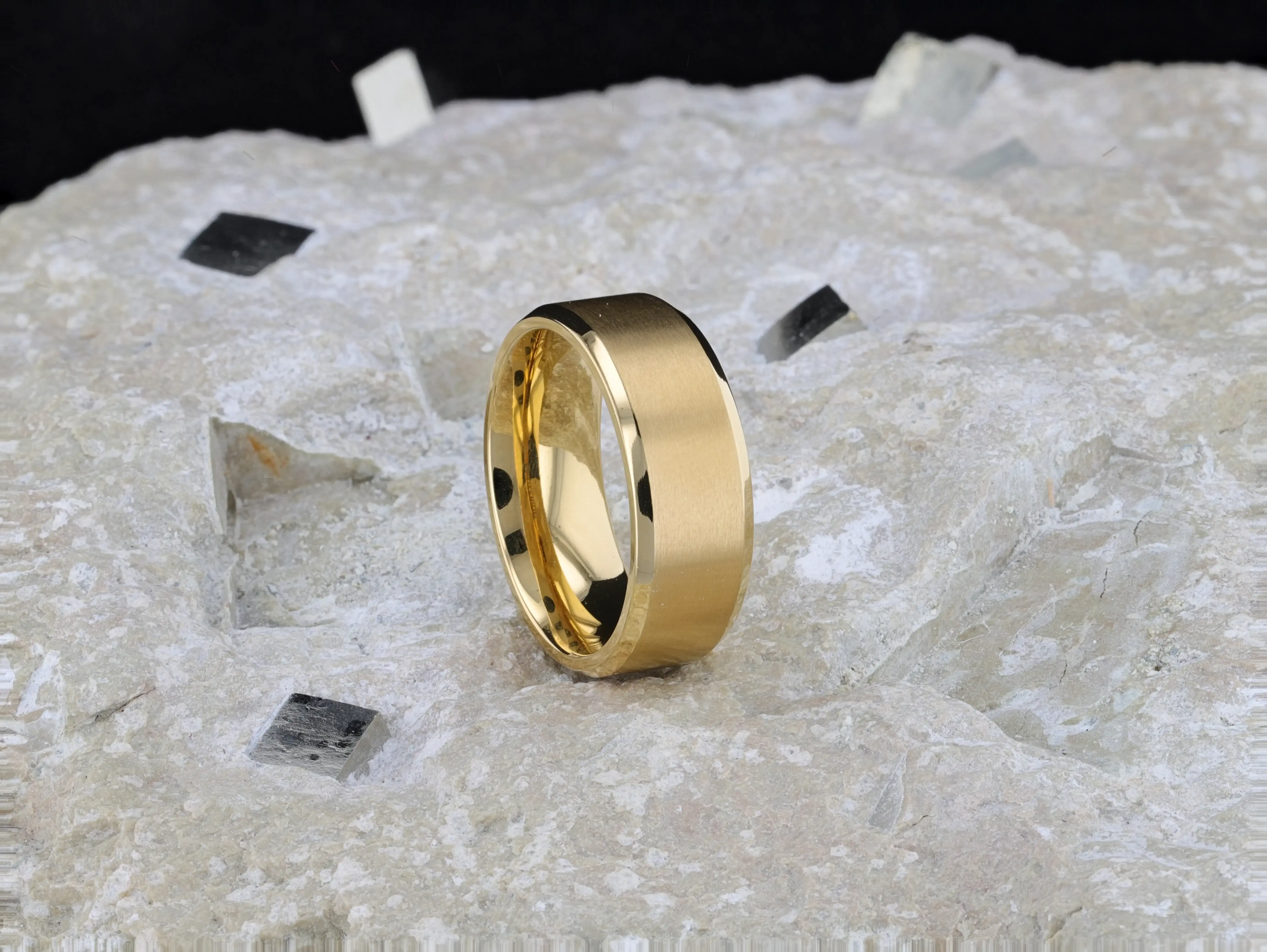 RADIATE Gold-Plated Titanium Flat Brushed Center Men's Wedding Ring With Beveled Polished Edges - 8mm - Image 5