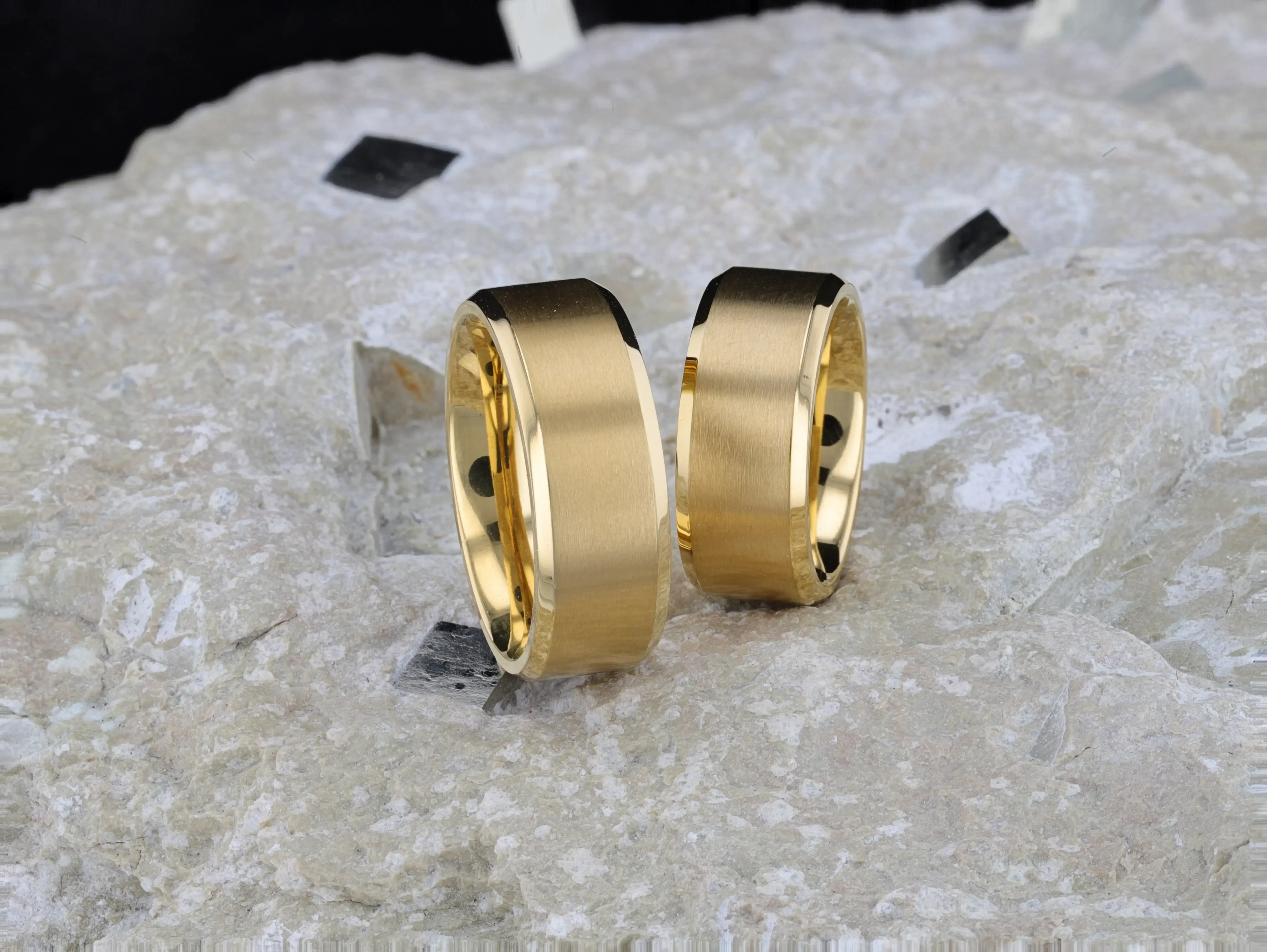 RADIATE Gold-Plated Titanium Flat Brushed Center Men's Wedding Ring With Beveled Polished Edges - 8mm - Image 6