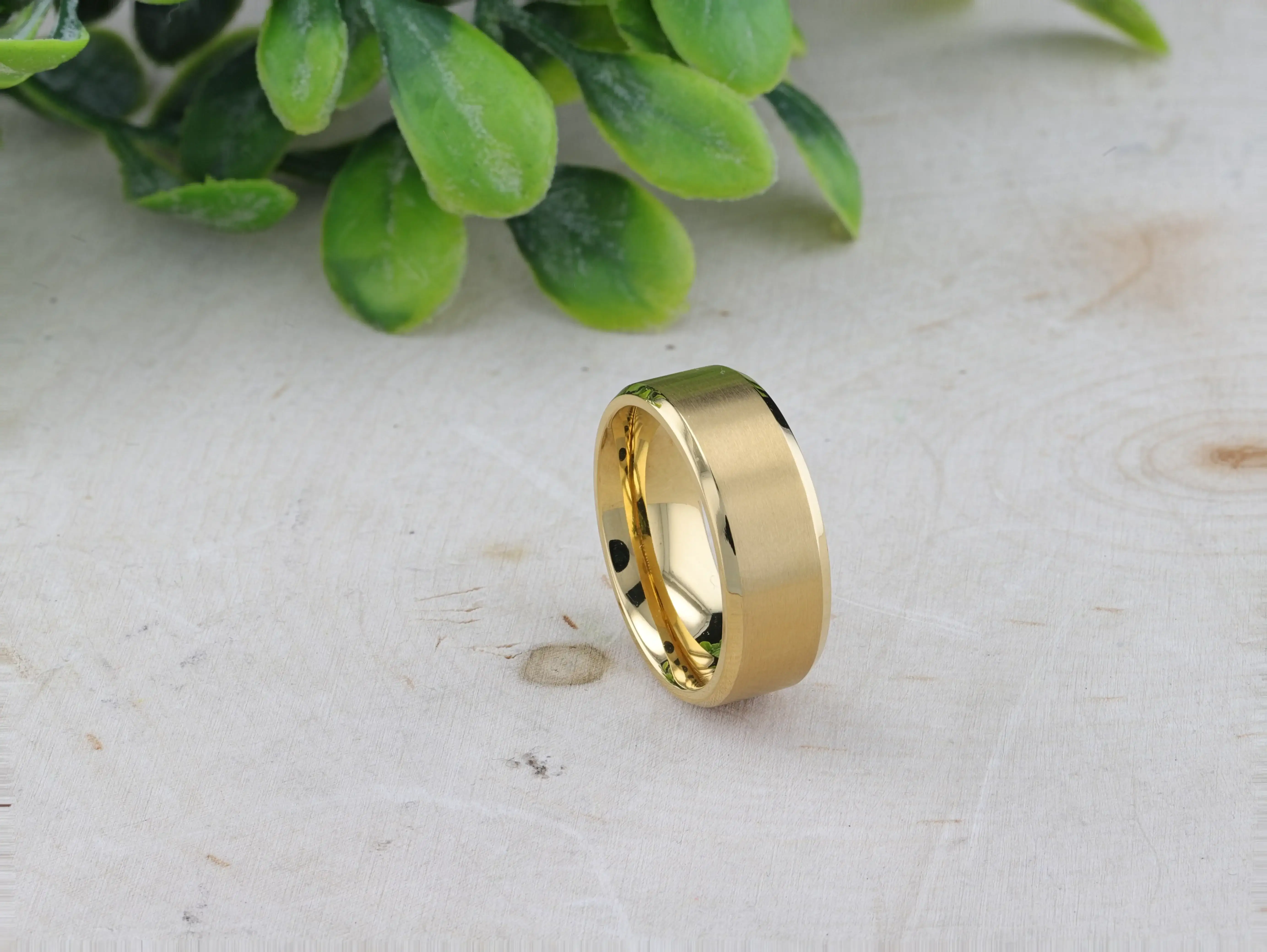 RADIATE Gold-Plated Titanium Flat Brushed Center Men's Wedding Ring With Beveled Polished Edges - 8mm - Image 7