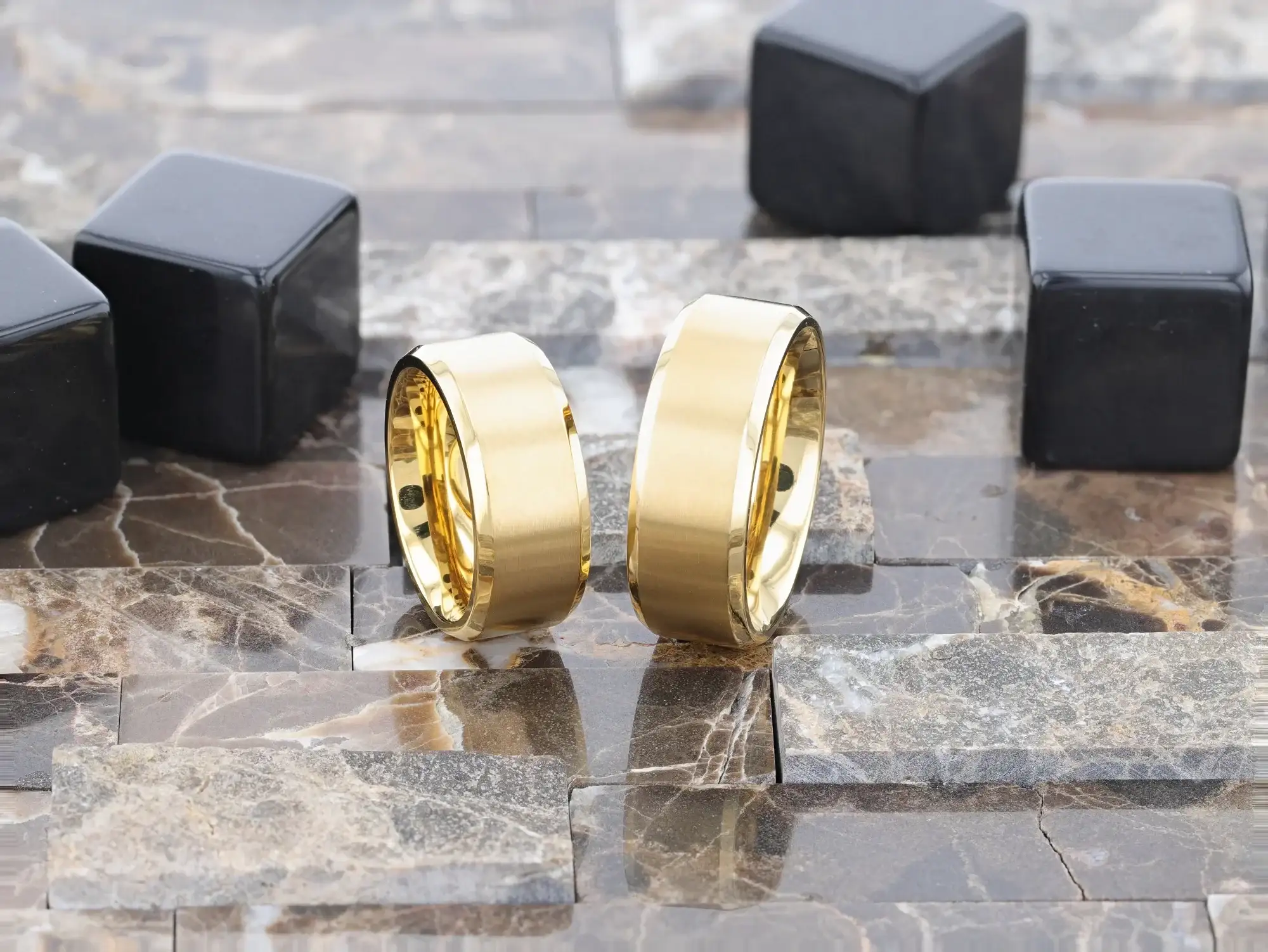 RADIATE Gold-Plated Titanium Flat Brushed Center Men's Wedding Ring With Beveled Polished Edges - 8mm - Image 8