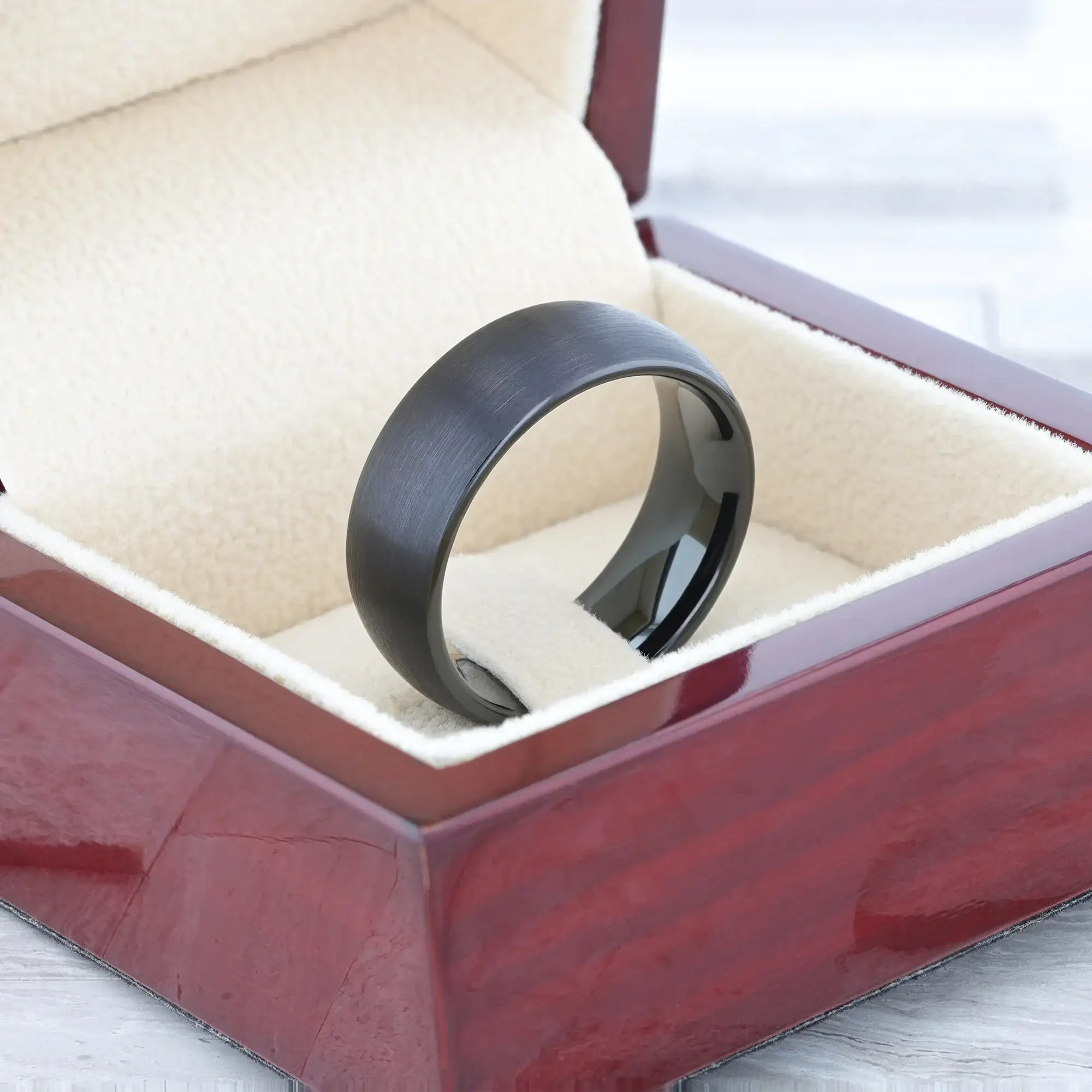 RAIDER Domed Brush Finished Black Tungsten Wedding Band (2mm–12mm) - Image 4
