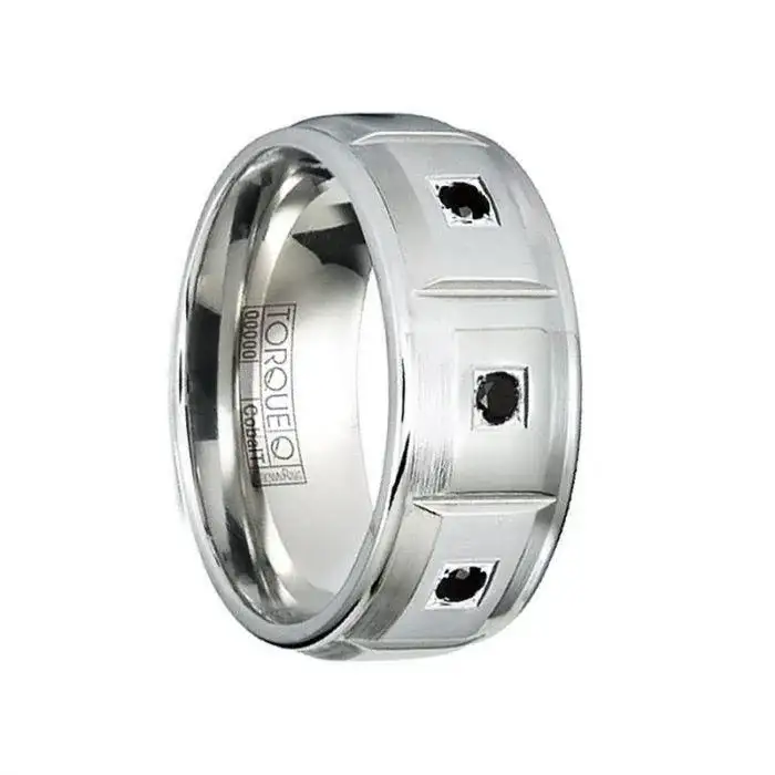 RALF Brushed & Polished Beveled Cobalt Wedding Band with Black Diamonds - 9mm