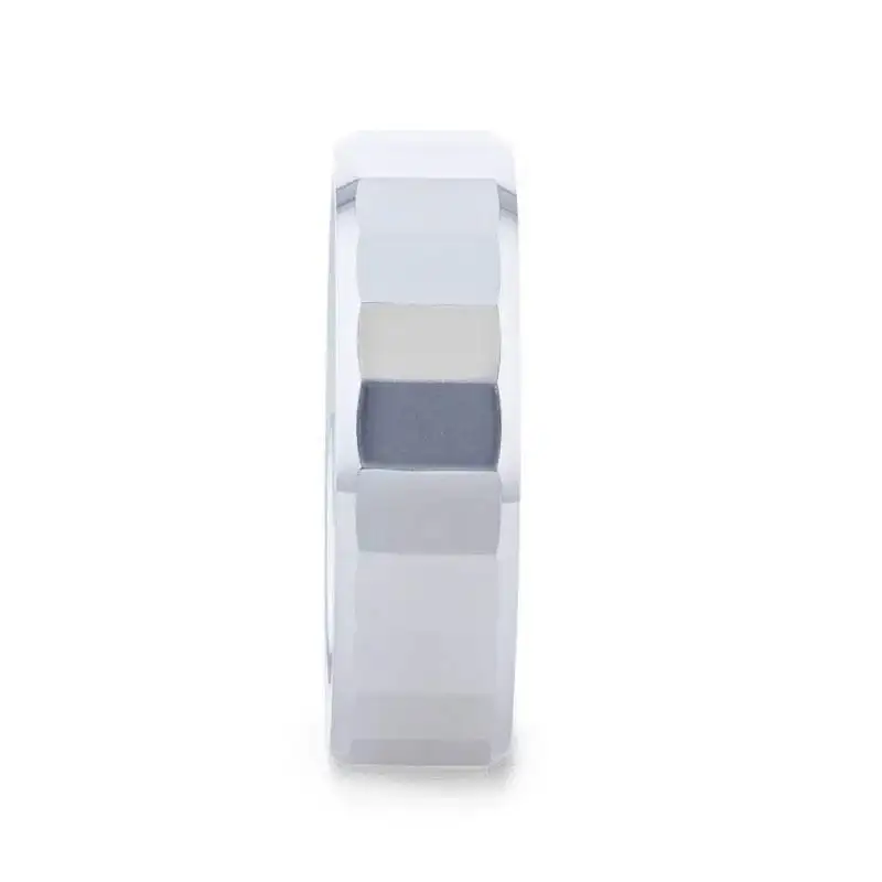 REFLECTOR Faceted Polished Center Tungsten Men's Wedding Band With Polished Beveled Edges - 8mm - Image 2