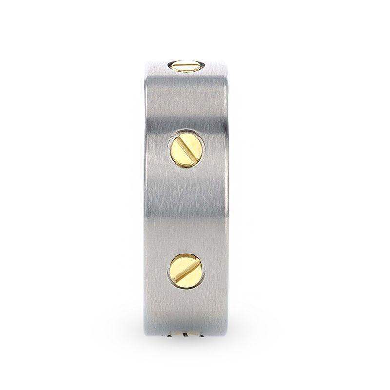 RESOLUTE Titanium Flat Brushed Finish Men's Wedding Ring With Rotating Screw Design - 8mm - Image 2