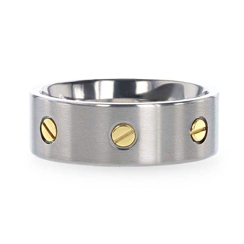 RESOLUTE Titanium Flat Brushed Finish Men's Wedding Ring With Rotating Screw Design - 8mm - Image 3