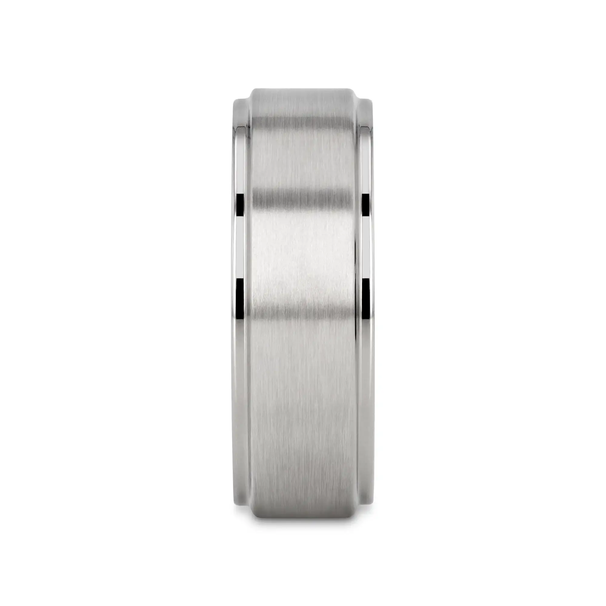RHINOX Brushed Raised Center Men’s Titanium Wedding Ring with Polished Step Edges - 6mm & 8mm - Image 2