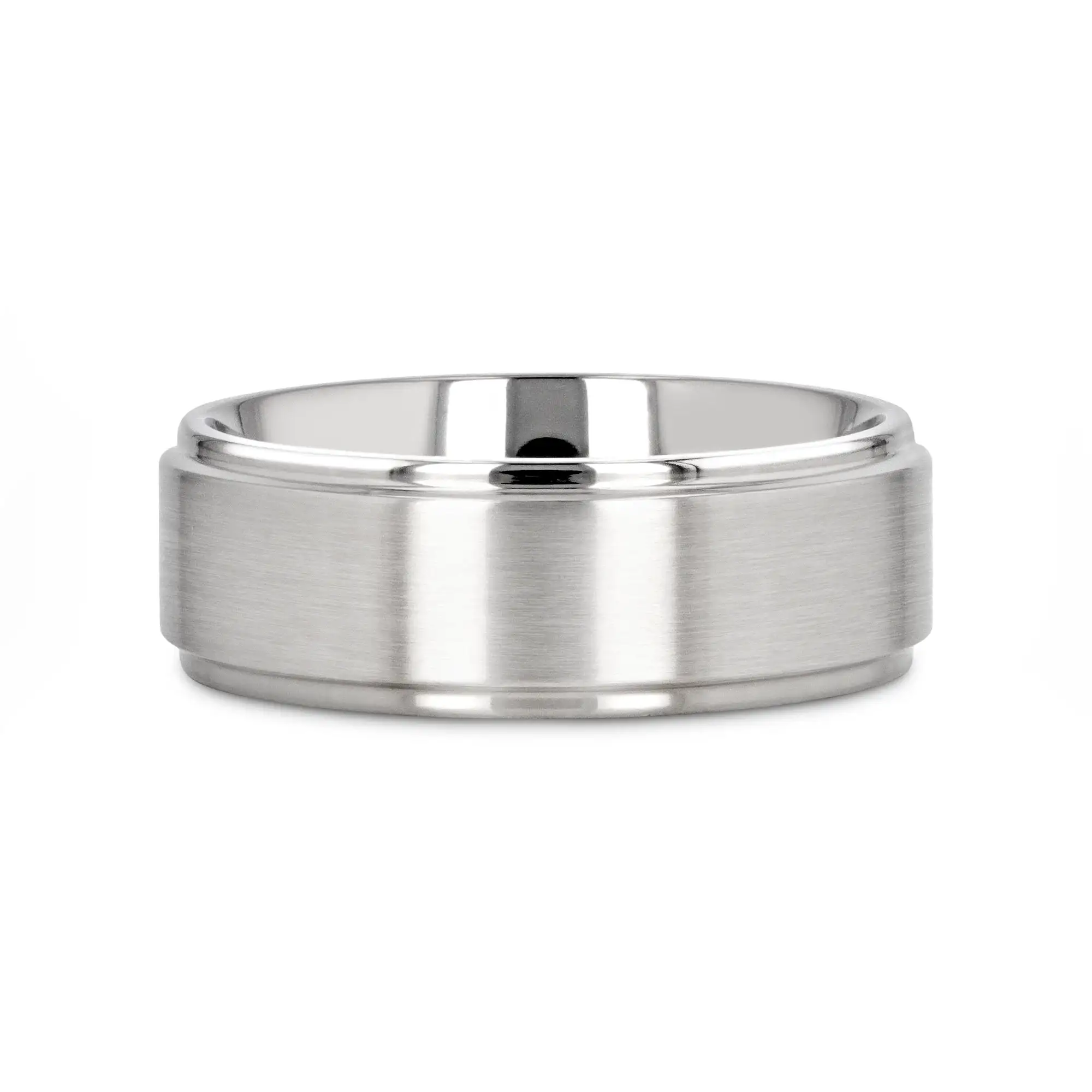 RHINOX Brushed Raised Center Men’s Titanium Wedding Ring with Polished Step Edges - 6mm & 8mm - Image 3