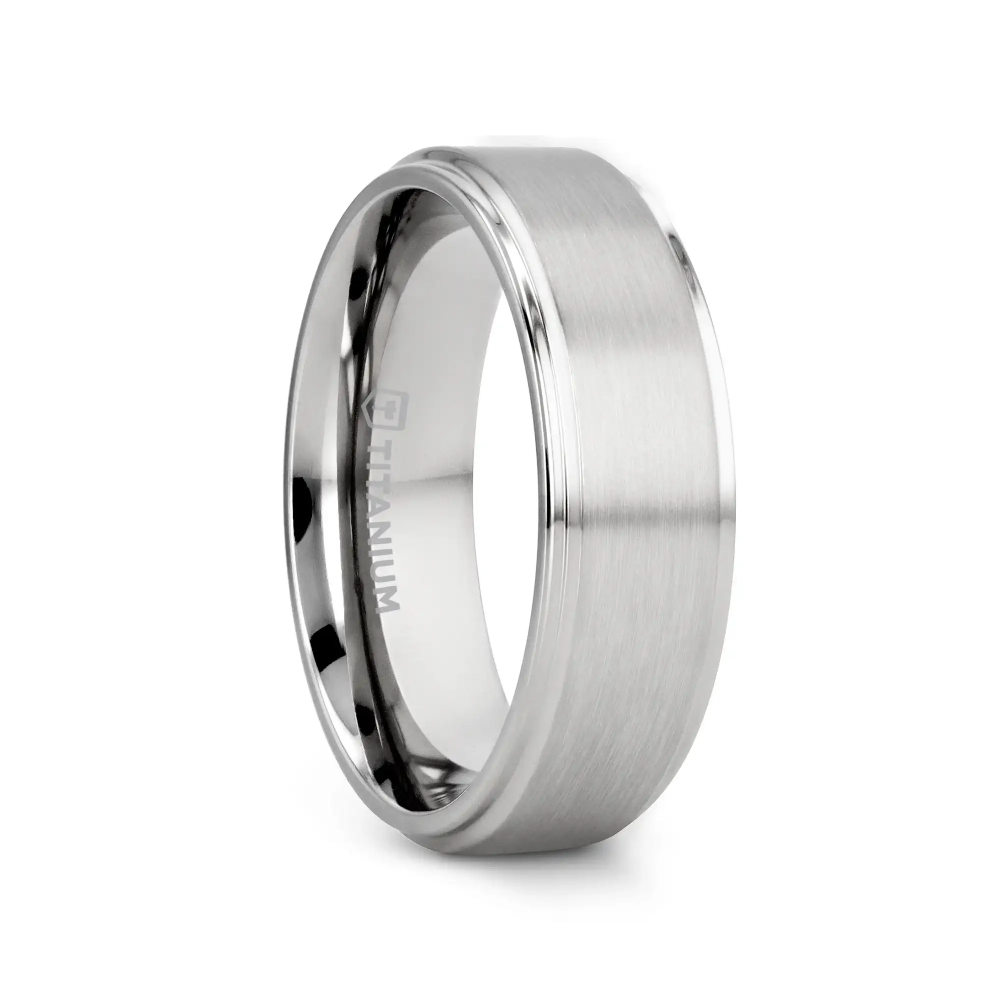 RHINOX Brushed Raised Center Men’s Titanium Wedding Ring with Polished Step Edges - 6mm & 8mm - Image 4