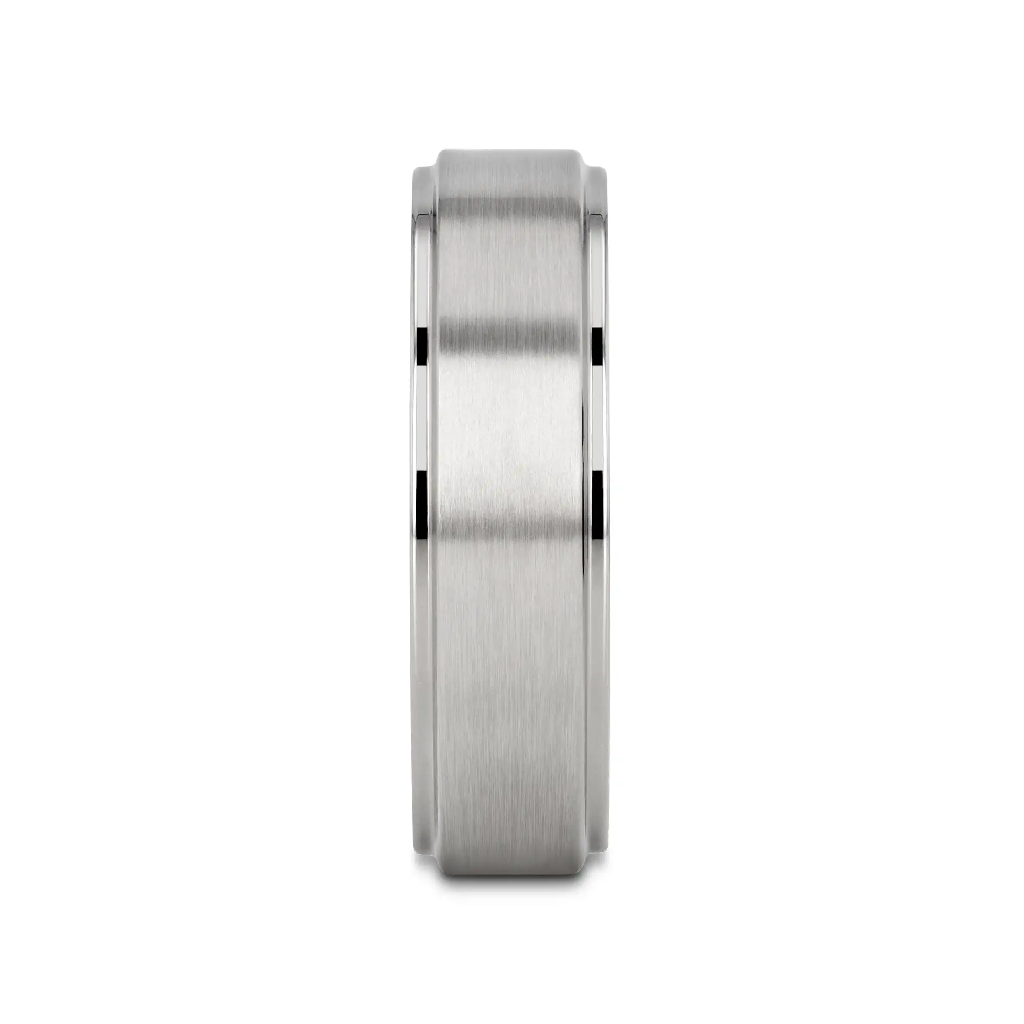RHINOX Brushed Raised Center Men’s Titanium Wedding Ring with Polished Step Edges - 6mm & 8mm - Image 5