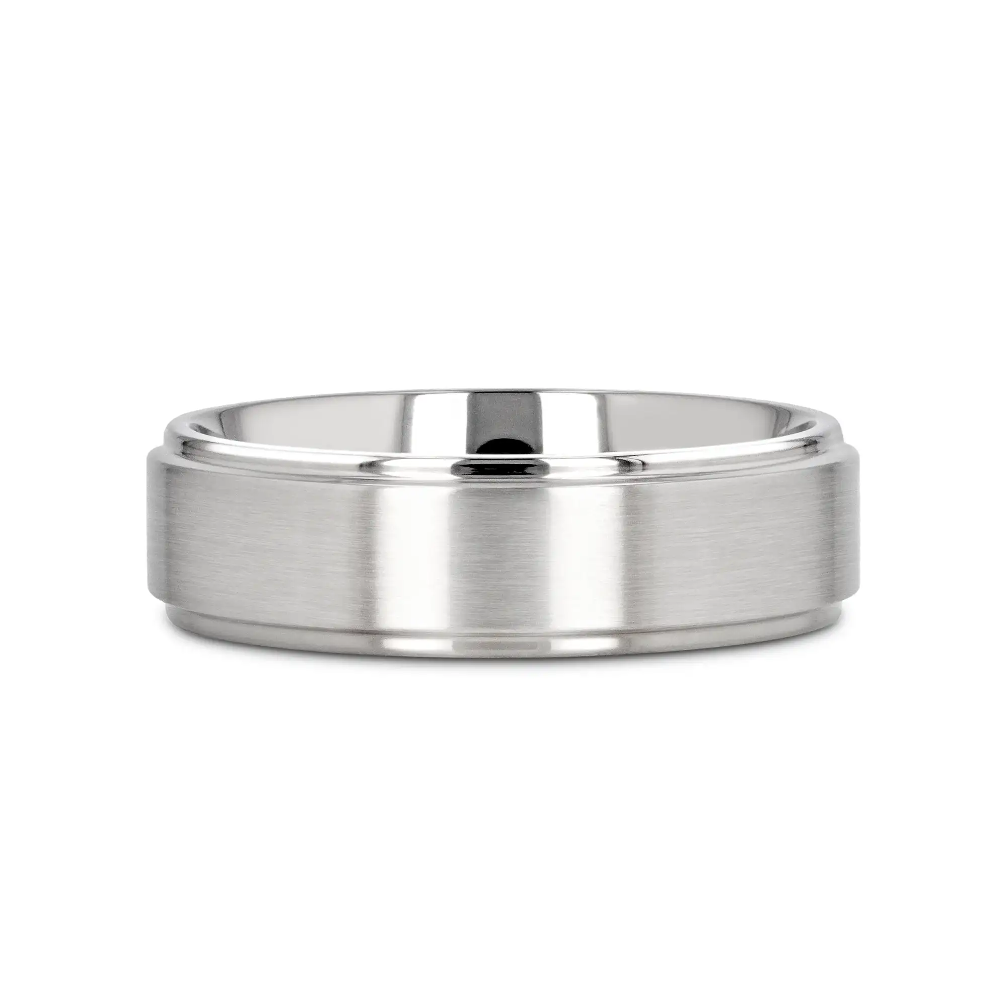 RHINOX Brushed Raised Center Men’s Titanium Wedding Ring with Polished Step Edges - 6mm & 8mm - Image 6