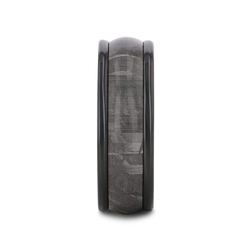 DOUGIE Round Edge Meteorite Insert Black Tungsten Wedding Band - 8mm - Image 2