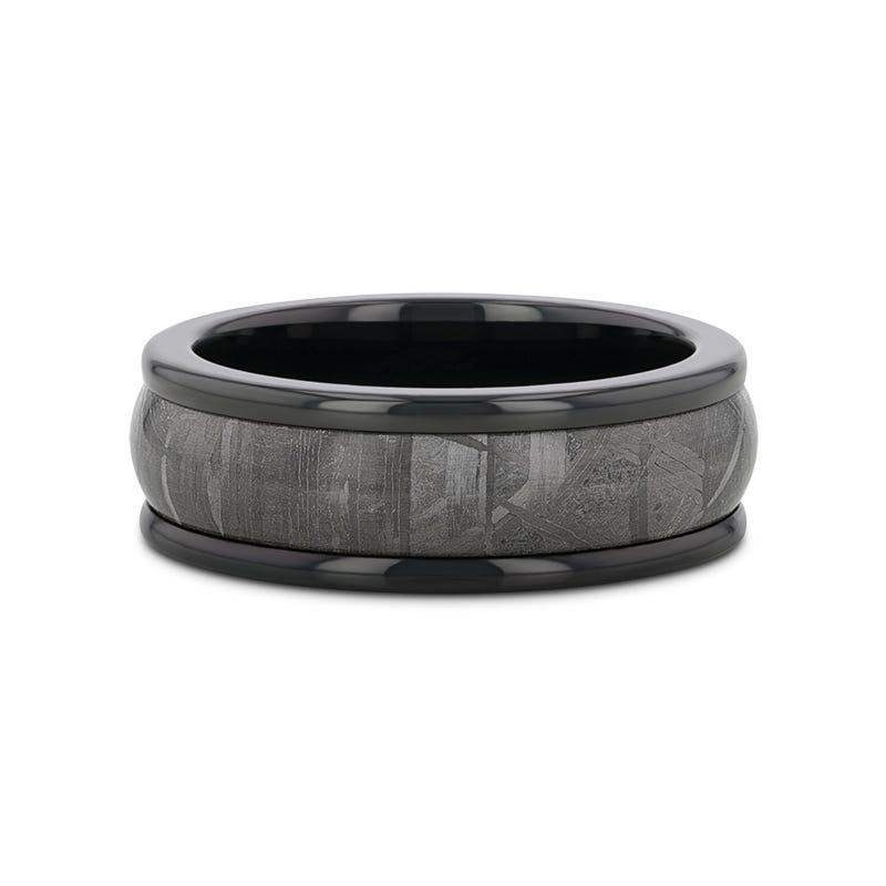 DOUGIE Round Edge Meteorite Insert Black Tungsten Wedding Band - 8mm - Image 3