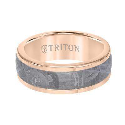 EMRYS Round Edge Meteorite Insert Rose Tungsten Wedding Band - 8mm - Image 2