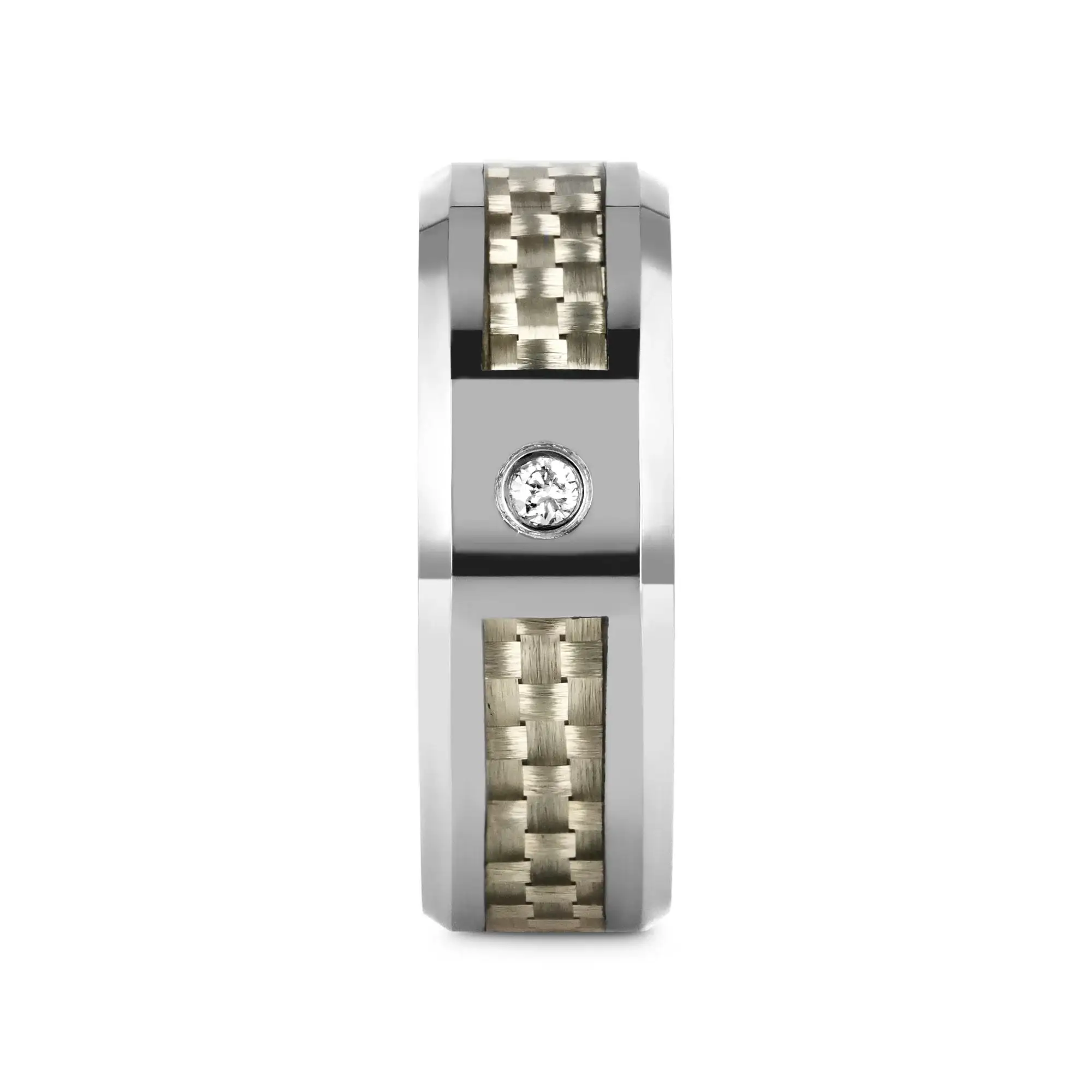 ROYCE Tungsten Wedding Band with White Carbon Fiber and White Diamond Setting - 8mm - Image 2