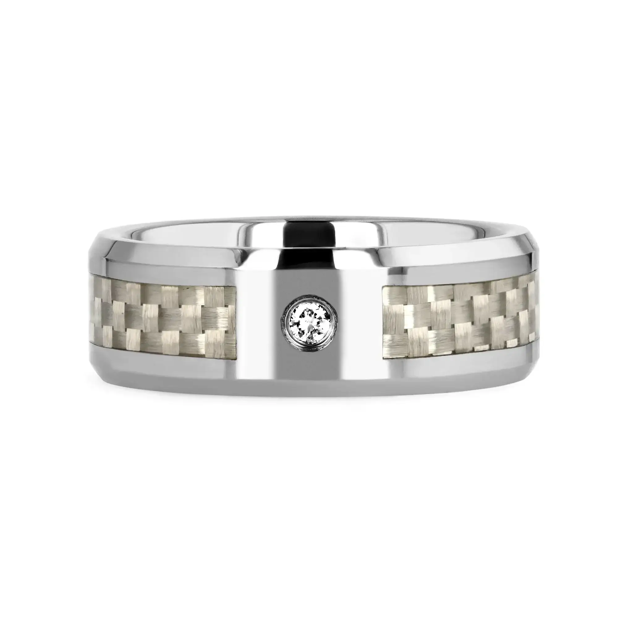 ROYCE Tungsten Wedding Band with White Carbon Fiber and White Diamond Setting - 8mm - Image 3
