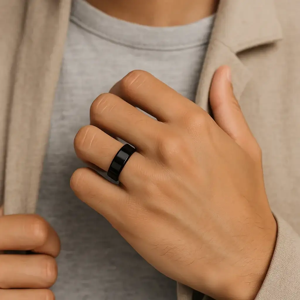 SACRAMENTO Black Tungsten Carbide Ring with Beveled Edges – 10mm - Image 5