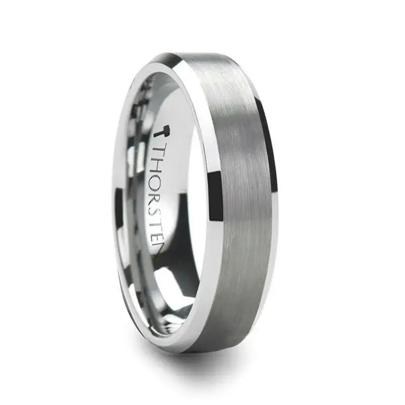 SAIRA Beveled White Tungsten Carbide Ring with Brushed Center - 4mm & 6mm - Image 2