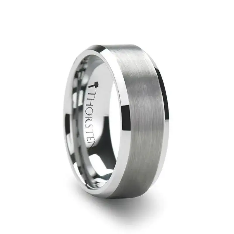 SAIRA Beveled White Tungsten Carbide Ring with Brushed Center - 4mm & 6mm - Image 3