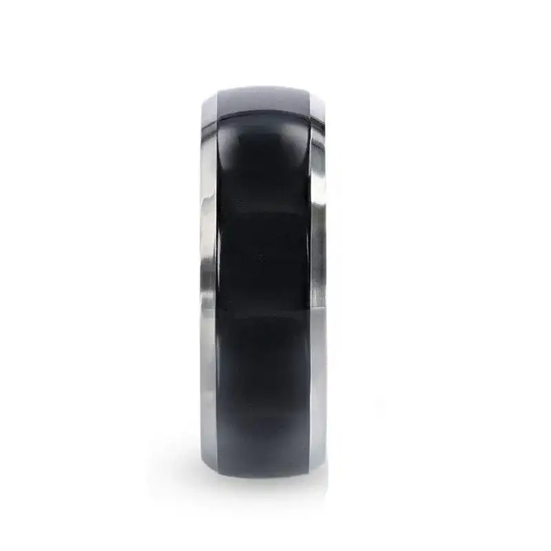 SALEEN Domed Polished Finish Black Titanium Men's Wedding Ring With Beveled Polished Edges - 8mm - Image 2