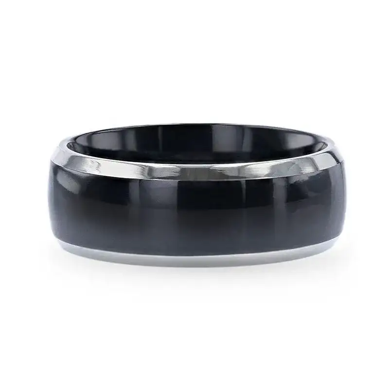 SALEEN Domed Polished Finish Black Titanium Men's Wedding Ring With Beveled Polished Edges - 8mm - Image 3
